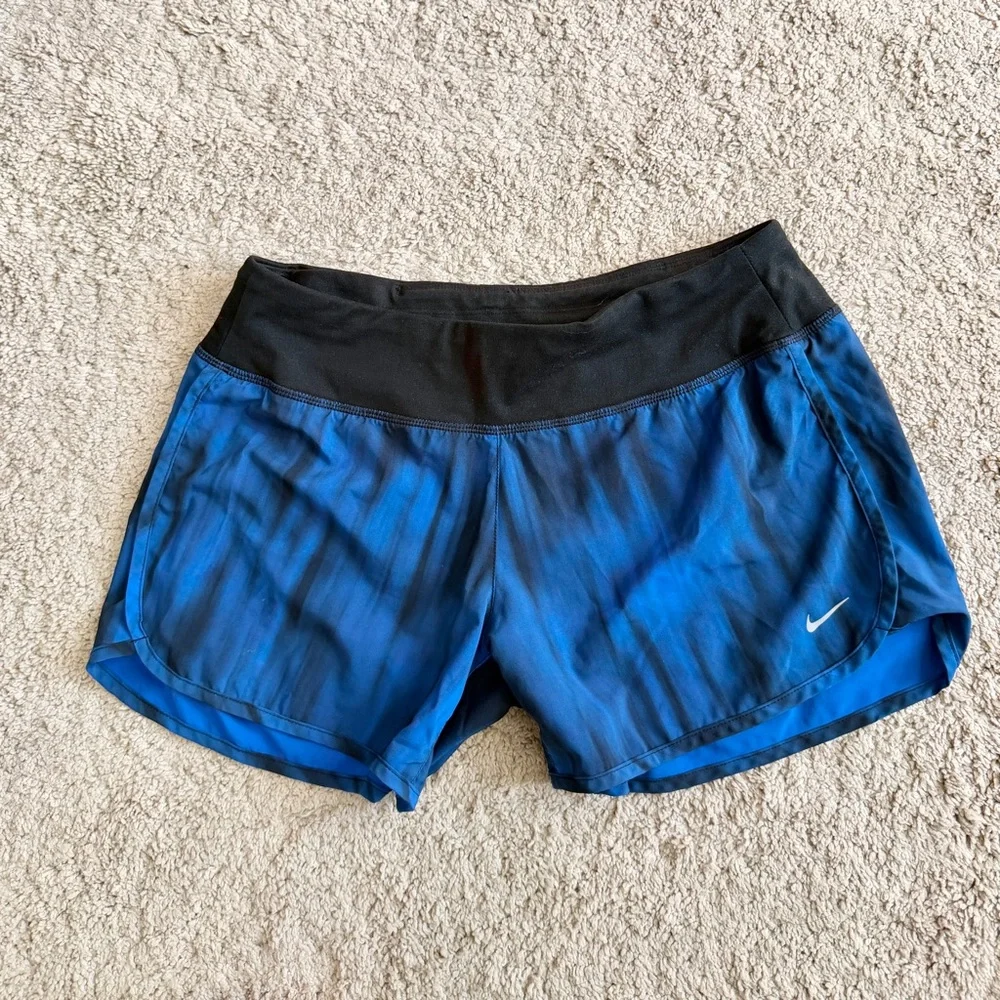 Nike Womens Shorts Size S Small Blue Black Dri Fit Running Athletic Fitness Gym